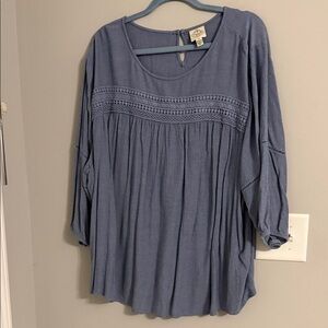 St. John's Bay Blue Blouse with Crochet Detail